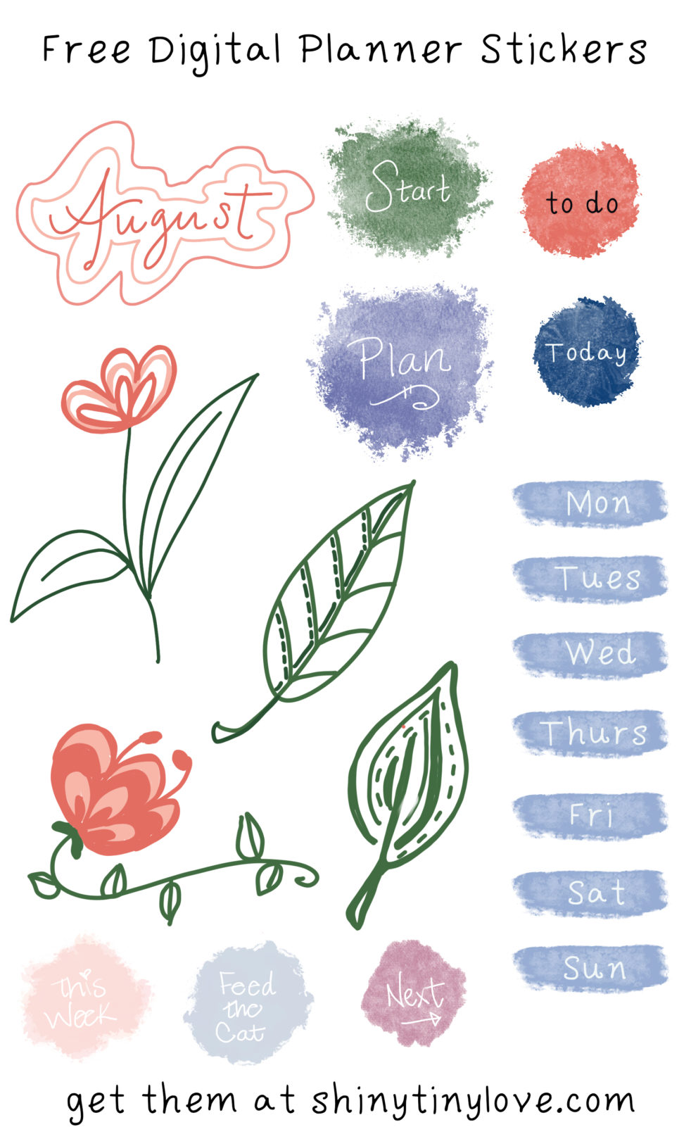 August Free Planner Stickers - Shiny Tiny Love Creative